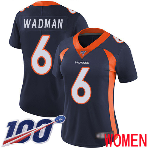 Women Denver Broncos #6 Colby Wadman Navy Blue Alternate Vapor Untouchable Limited Player 100th Season Football NFL Jersey->women nfl jersey->Women Jersey